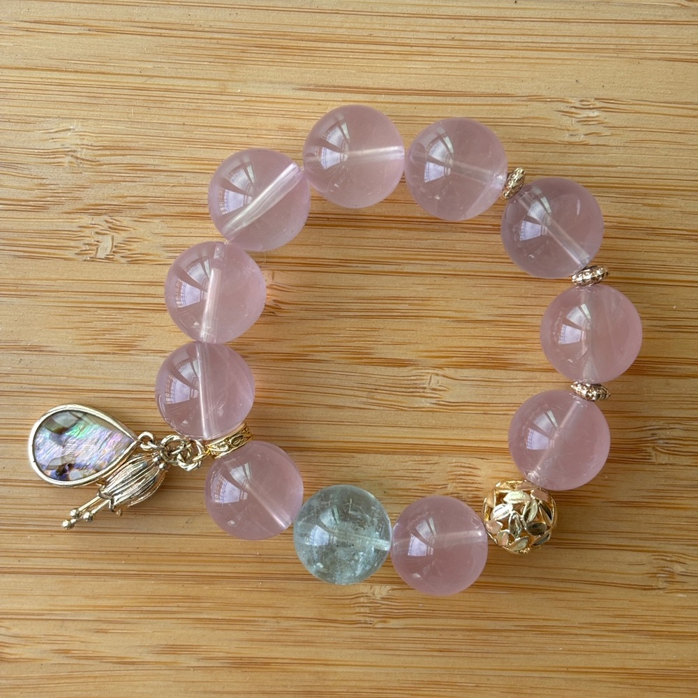 Natural rose quartz and aquamarine bracelet